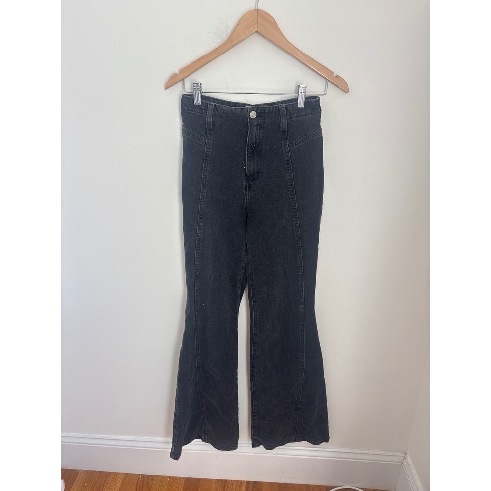 We The Free Free‎ People Black Flare Jeans Seam Detail High Rise Size 27